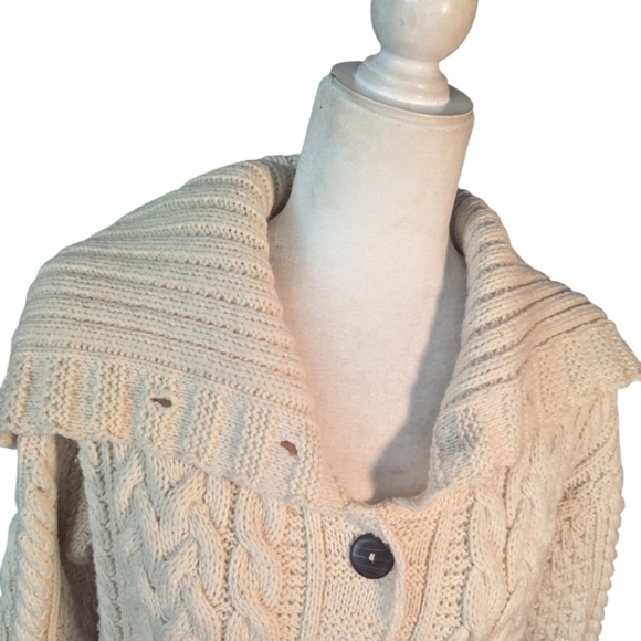 Carraigdonn Irish made Chunky cream merino wool knit shawl collar cardigan sz S - Picture 4 of 9